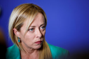 Italy's Prime Minister Giorgia Meloni reacts on the day of the informal meeting of European heads of state or government takes place in Granada