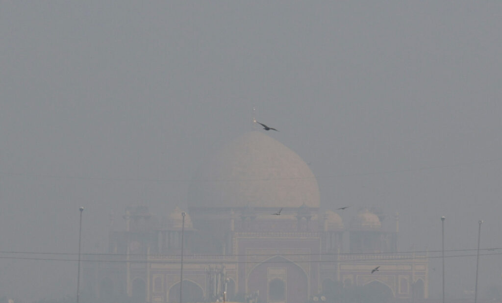 A view of Humayun's Tomb amidst the morning smog as air pollution levels declined in New Delhi, India, November 6, 2023.